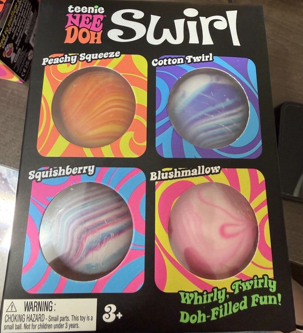 NeeDoh Teenie Swirl 4-pack, Nee Doh Mini Squishy Stress Balls, Set Of Four New